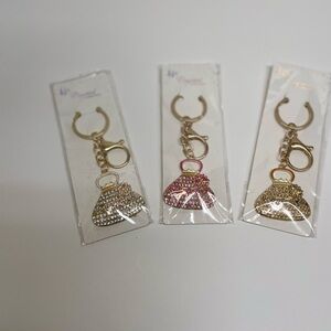Elegant Gold and Pink Bag Charm Set of 3